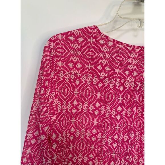 Violet & Claire Women's Geometric Print Tie Front Blouse Pink White Size Medium - Picture 8 of 8